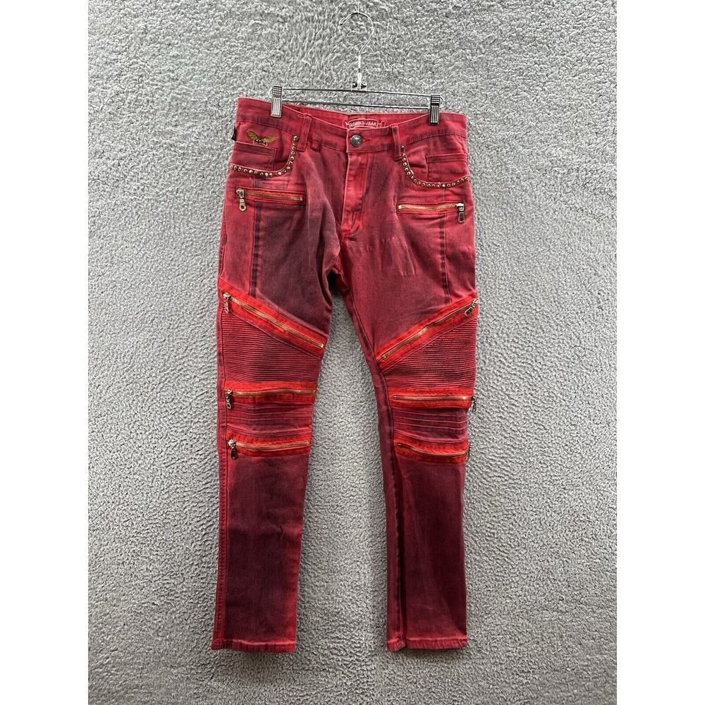 Robin’s Jean Men’s Racer Slim Skinny Jeans Red Coated Moto Zip Size 32